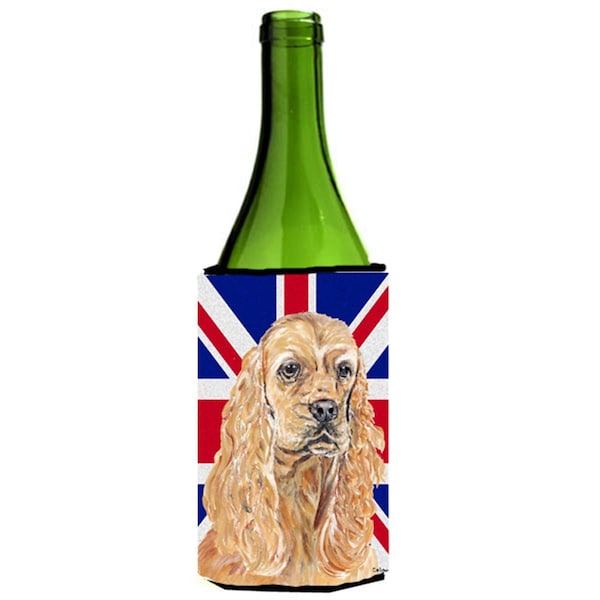 Carolines Treasures Buff Cocker Spaniel With Engish Union Jack British Flagg Wine bottle sleeve Hugger - 24 Oz. - SC9866LITERK