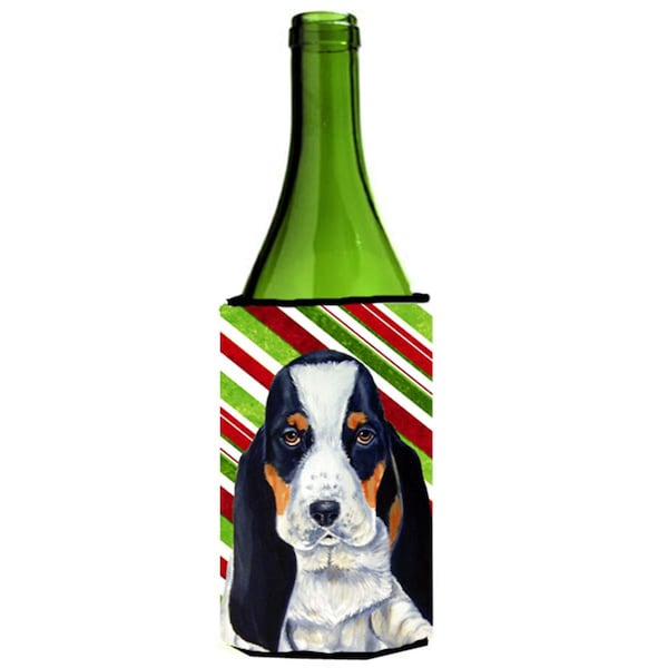 Carolines Treasures Basset Hound Candy Cane Holiday Christmas Wine bottle sleeve Hugger - 24 oz. - LH9239LITERK