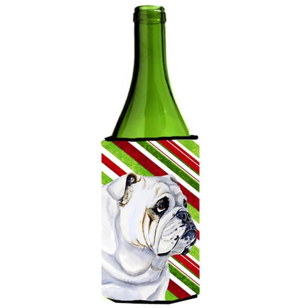 Carolines Treasures Bulldog English Candy Cane Holiday Christmas Wine bottle sleeve Hugger - 24 oz. - LH9229LITERK