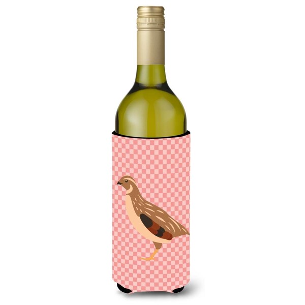 Carolines Treasures Golden Phoenix Quail Pink Check Wine Bottle Beverge Insulator Hugger - BB7955LITERK