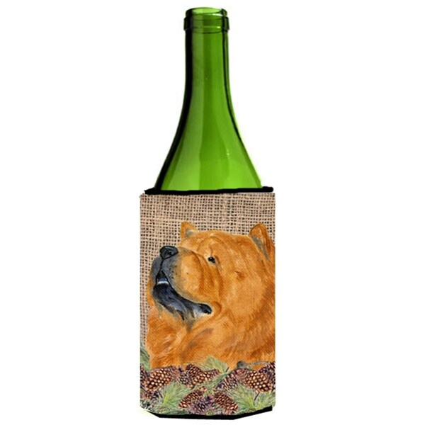 Carolines Treasures Chow Chow on Faux Burlap with Pine Cones Wine bottle sleeve Hugger 24 oz. - SS4091LITERK