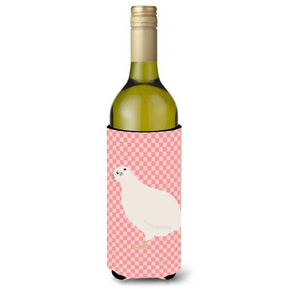 Carolines Treasures Texas Quail Pink Check Wine Bottle Beverge Insulator Hugger - BB7957LITERK
