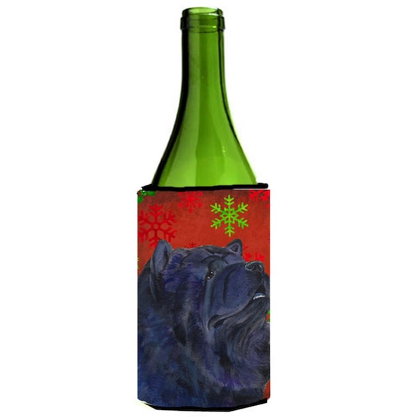 Carolines Treasures Chow Chow Red And Green Snowflakes Holiday Christmas Wine bottle sleeve Hugger - 24 oz. - SS4708LITERK