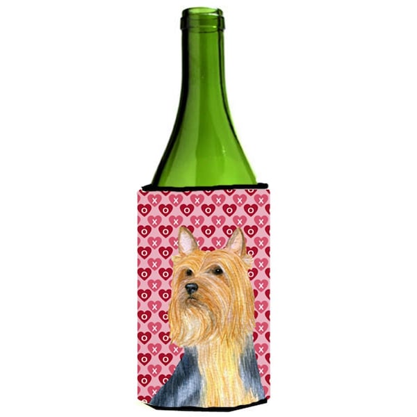 Carolines Treasures Silky Terrier Hearts Love Valentines Day Portrait Wine Bottle   Hugger - 24 oz. - LH9136LITERK