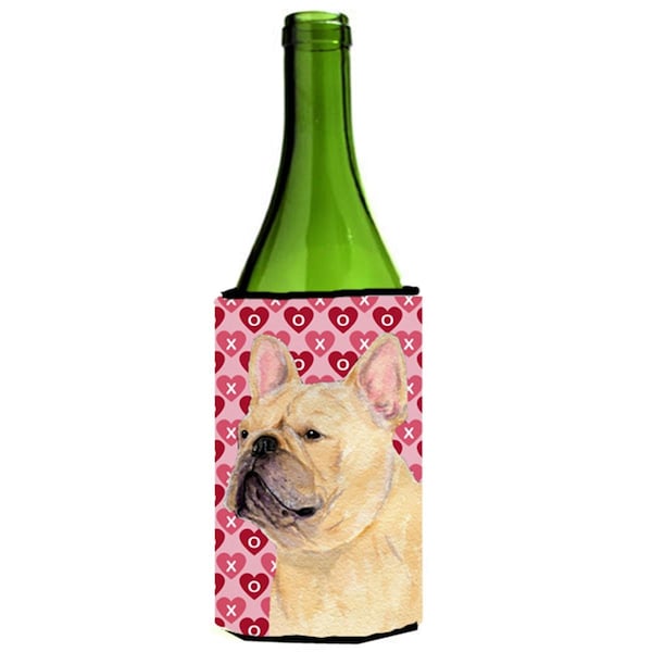 Carolines Treasures French Bulldog Hearts Love Valentines Day Portrait Wine bottle sleeve Hugger - 24 oz. - SS4485LITERK