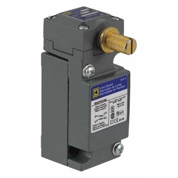 Interruptor de límite de servicio pesado Telemecanique Sensors, Sin palanca, Rotativo, 2NC/2NO, 10A @ 600V CA, Ubicación del actuador: Lateral - 9007C62N2