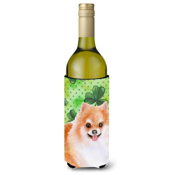 Carolines Treasures Pomeranian No.2 St. Patricks Wine Bottle Beverge Insulator Hugger - BB9890LITERK