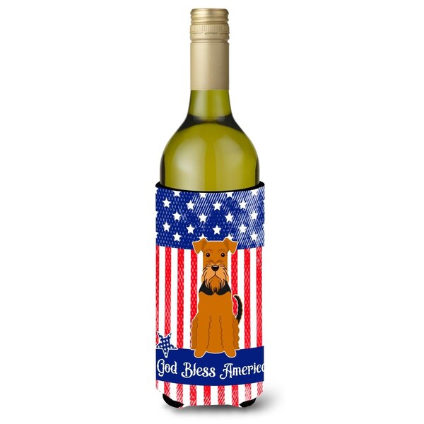 Carolines Treasures Patriotic USA Airedale Wine Bottle Beverge Insulator Hugger - BB3036LITERK