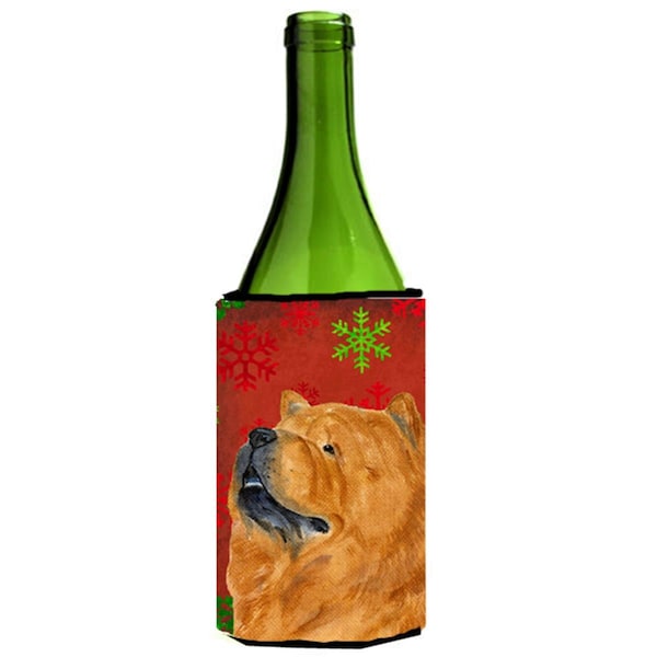 Carolines Treasures Chow Chow Red And Green Snowflakes Holiday Christmas Wine bottle sleeve - 24 oz. - SS4709LITERK