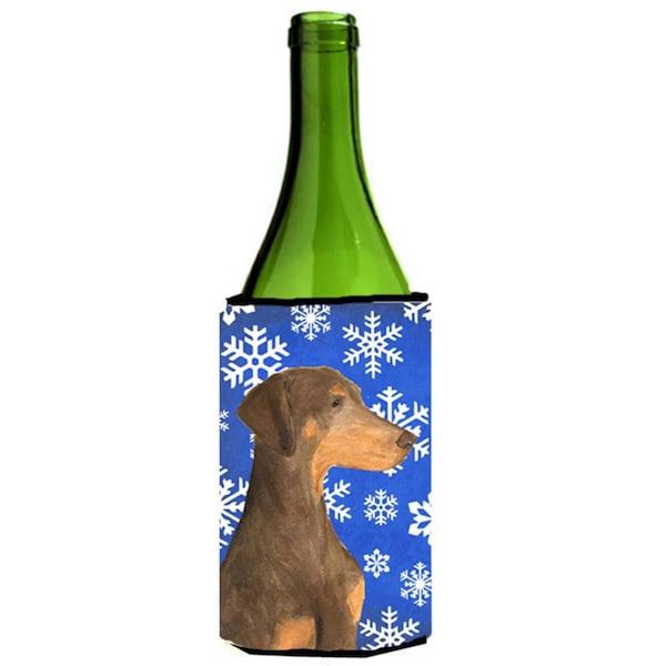 Carolines Treasures Doberman Winter Snowflakes Holiday Wine bottle sleeve Hugger - SS4617LITERK