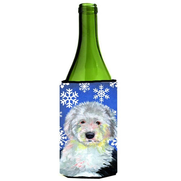 Carolines Treasures Old English Sheepdog Winter Snowflakes Holiday Wine bottle sleeve Hugger - 24 oz. - LH9306LITERK