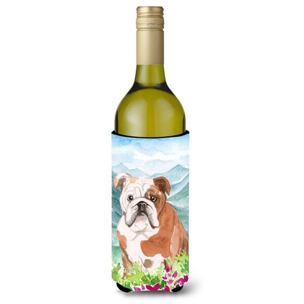 Carolines Treasures Carolines Treasures CK1979LITERK Mountian Flowers English Bulldog Wine Bottle Beverage Insulator Hugger - CK1979LITERK