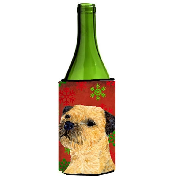 Carolines Treasures Border Terrier Snowflakes Holiday Christmas Wine bottle sleeve Hugger - LH9323LITERK