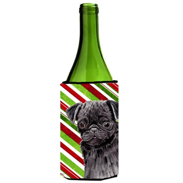 Carolines Treasures Pug Candy Cane Holiday Christmas Wine bottle sleeve Hugger - 24 oz. - SC9326LITERK