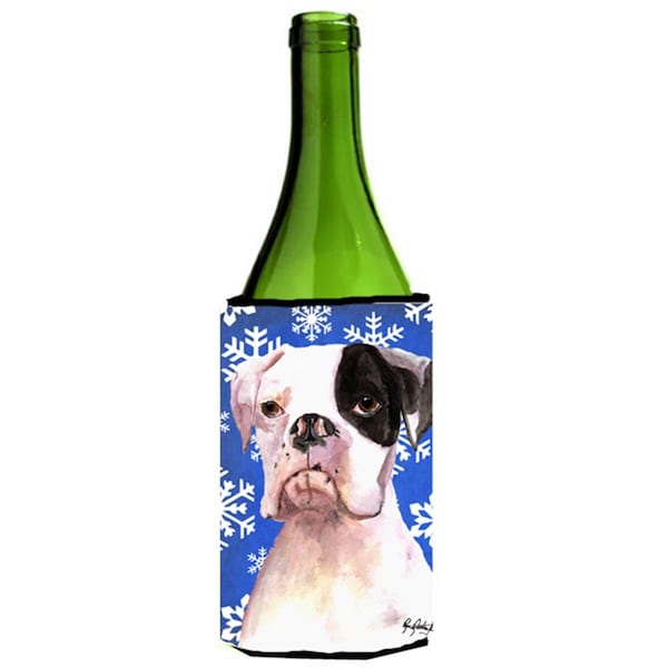 Carolines Treasures Cooper Winter Snowflakes Boxer Wine bottle sleeve Hugger 24 oz. - RDR3003LITERK