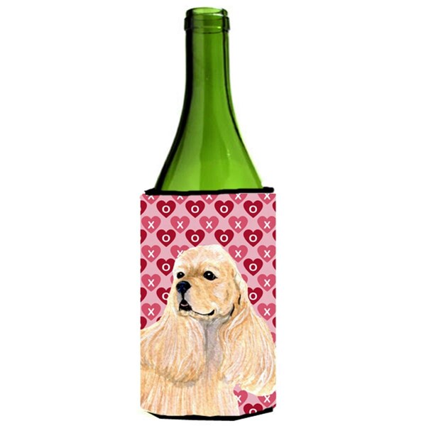 Carolines Treasures Buff Cocker Spaniel Hearts Love Valentines Day Wine bottle sleeve Hugger - SS4522LITERK