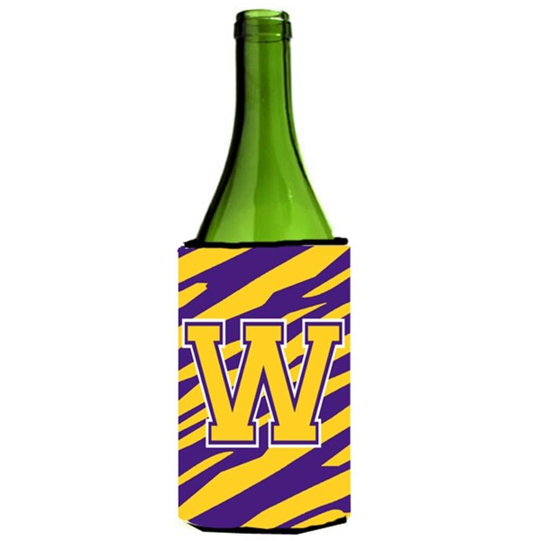 Carolines Treasures Tiger Stripe - Purple Gold Monogram Initial W Wine Bottle  Hugger - CJ1022-WLITERK
