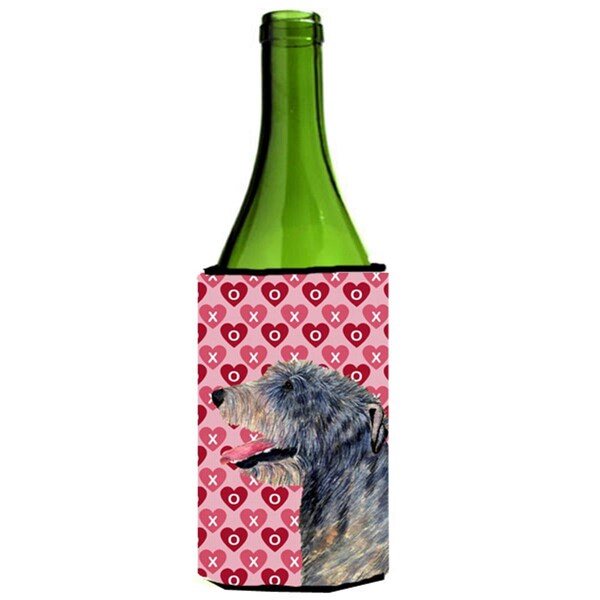 Carolines Treasures Irish Wolfhound Hearts Love Valentines Day Portrait Wine bottle sleeve Hugger - SS4506LITERK