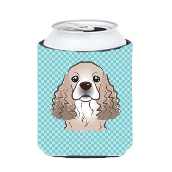 Carolines Treasures Checkerboard Blue Cocker Spaniel Can Or Bottle Hugger- 12 Oz. - BB1154CC
