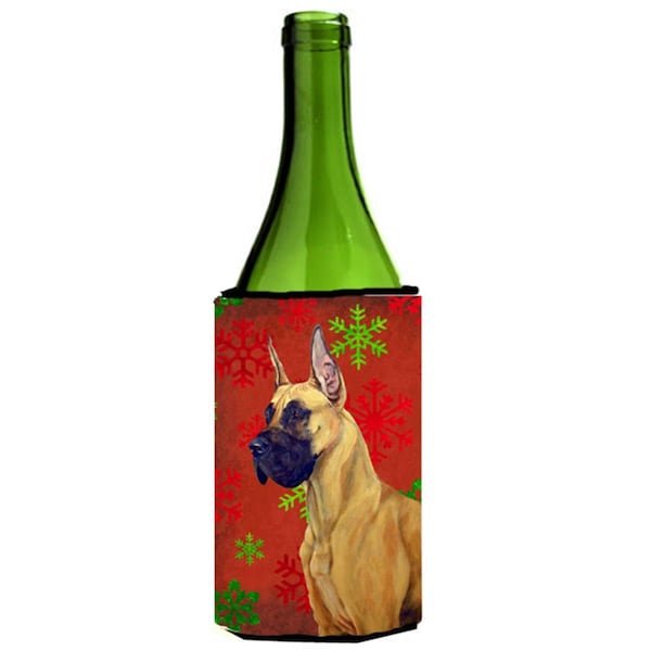 Carolines Treasures Great Dane Red And Green Snowflakes Holiday Christmas Wine bottle sleeve Hugger - LH9310LITERK