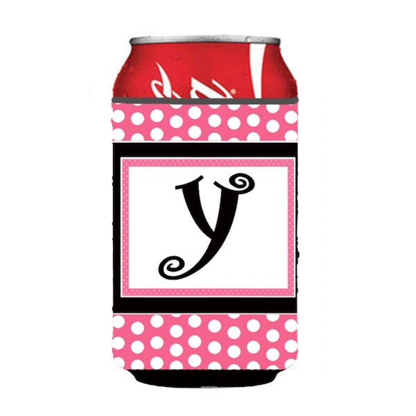 Carolines Treasures Letter Y Initial Monogram - Pink Black Polka Dots Can or Bottle  Hugger - CJ1001-YCC
