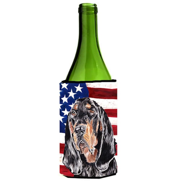 Carolines Treasures Coonhound Black And Tan Usa American Flag Wine bottle sleeve Hugger - 24 oz. - SC9511LITERK
