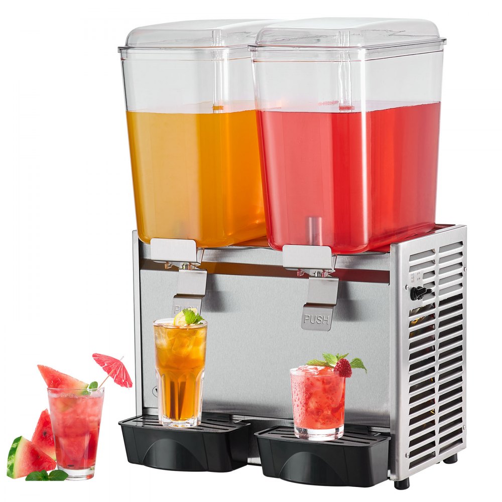 VEVOR Commercial Beverage Dispenser, 20.4 Qt 18L 2 Tanks Ice Tea Drink Machine, 590W 304 Stainless Steel Juice Dispenser with 41℉-53.6℉ Thermostat Controller, for Cold Drink Restaurant Hotel Party - DLYLJ18L2550W98N8V1
