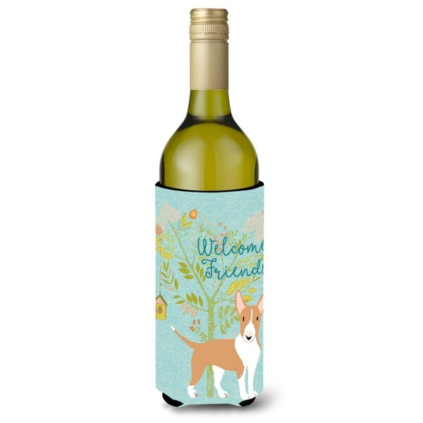 Carolines Treasures Welcome Friends Brown Bull Terrier Wine Bottle Beverge Insulator Hugger - BB7605LITERK