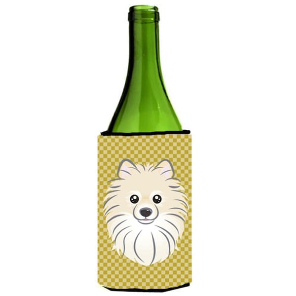 Carolines Treasures Tan Checkered Pomeranian Wine bottle sleeve Hugger - BB1135LITERK