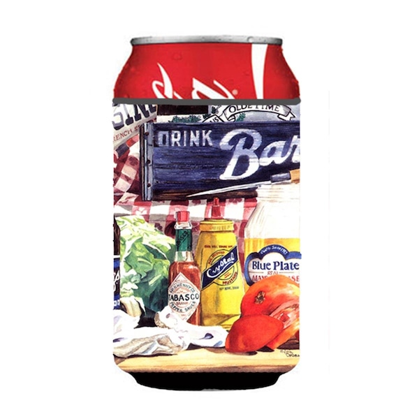 Carolines Treasures Blue Plate Mayonaise  Barqs and a tomato sandwich Can or Bottle  Hugger - 1013CC