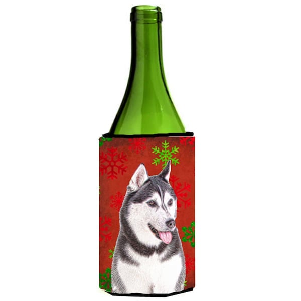 Carolines Treasures Red Snowflakes Holiday Christmas Alaskan Malamute Wine bottle sleeve Hugger - KJ1182LITERK