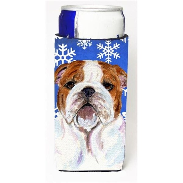 Carolines Treasures Carolines Treasures SS4622MUK Bulldog English Winter Snowflakes Holiday Michelob Ultra bottle sleeve for Slim Can - SS4622MUK