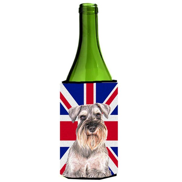 Carolines Treasures Schnauzer with English Union Jack British Flag Wine bottle sleeve Hugger - KJ1165LITERK