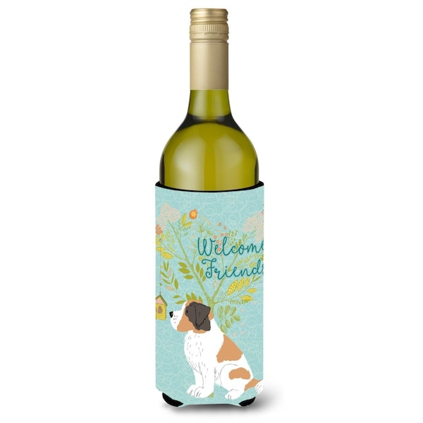 Carolines Treasures Welcome Friends Saint Bernard Wine Bottle Beverge Insulator Hugger - BB7599LITERK