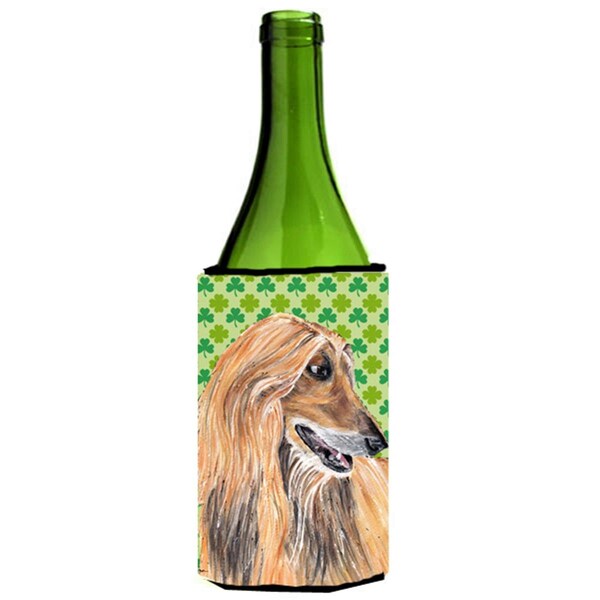 Carolines Treasures Afghan Hound St. Patricks Day Shamrock Wine bottle sleeve Hugger - 24 Oz. - SC9502LITERK
