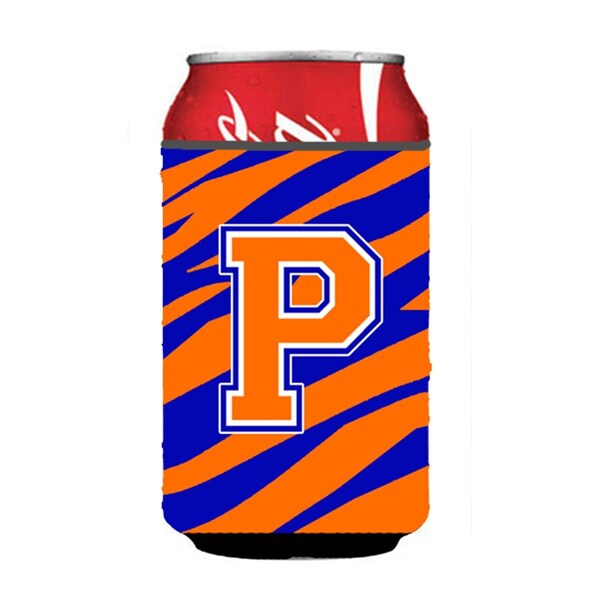 Carolines Treasures Letter P Initial Monogram - Tiger Stripe - Blue Orange Can Or Bottle  Hugger - CJ1023-PCC