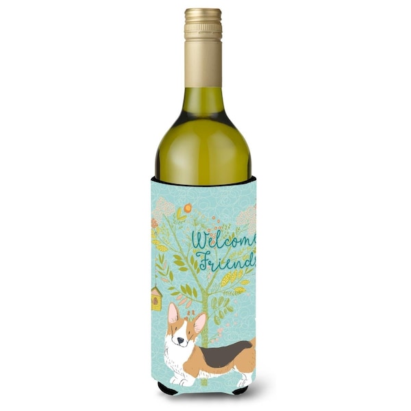 Carolines Treasures Welcome Friends Pembroke Welsh Corgi Tricolor Wine Bottle Beverge Insulator Hugger - BB7610LITERK