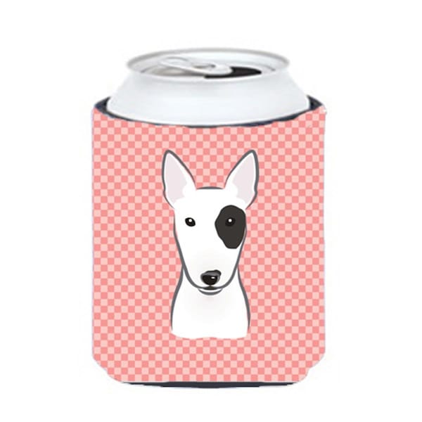 Carolines Treasures Checkerboard Pink Bull Terrier Can Or Bottle Hugger- 12 Oz. - BB1209CC