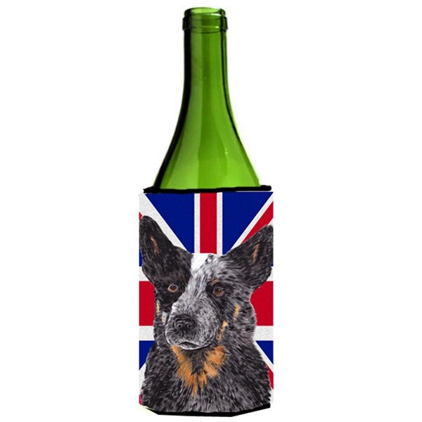 Carolines Treasures Australian Cattle Dog With English Union Jack British Flag Wine bottle sleeve Hugger - 24 Oz. - SC9853LITERK