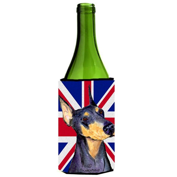 Carolines Treasures Doberman With English Union Jack British Flag Wine bottle sleeve Hugger - 24 Oz. - SS4937LITERK