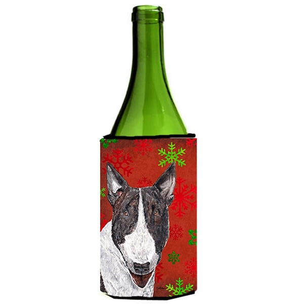 Carolines Treasures Bull Terrier Red Snowflake Christmas Wine bottle sleeve Hugger - 24 oz. - SC9589LITERK