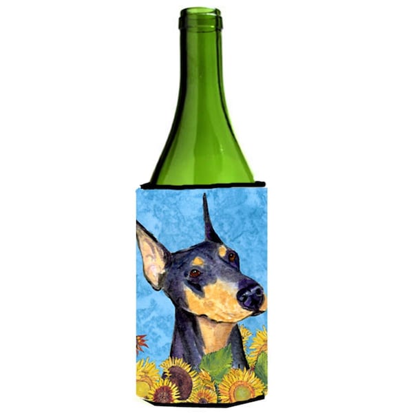 Carolines Treasures Doberman In Summer Flowers Wine bottle sleeve Hugger - 24 oz. - SS4128LITERK