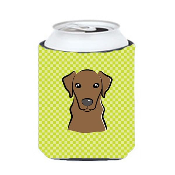 Carolines Treasures Checkerboard Lime Green Chocolate Labrador Can Or Bottle Hugger- 12 Oz. - BB1296CC