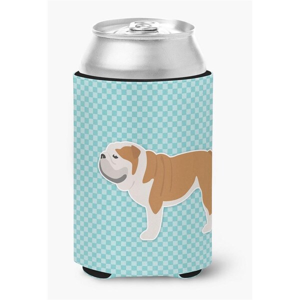 Carolines Treasures English Bulldog Checkerboard Blue Can or Bottle Hugger - BB3762CC