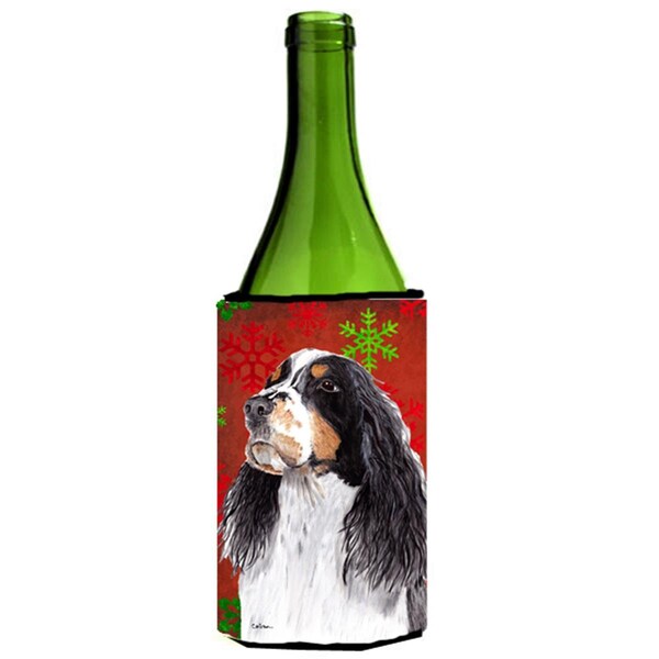 Carolines Treasures Springer Spaniel Snowflakes Holiday Christmas Wine bottle sleeve Hugger - SC9401LITERK