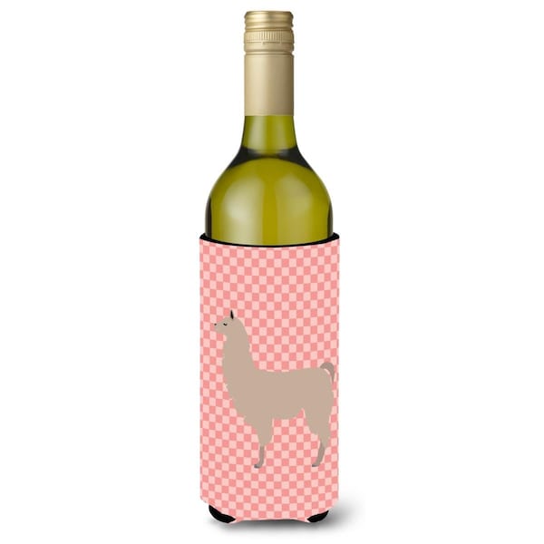 Carolines Treasures Llama Pink Check Wine Bottle Beverge Insulator Hugger - BB7916LITERK