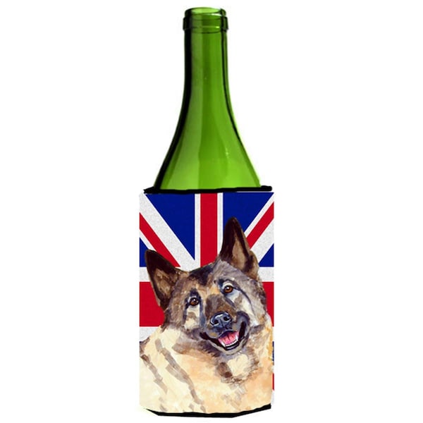 Carolines Treasures Norwegian Elkhound With English Union Jack British Flag Wine bottle sleeve Hugger - 24 Oz. - LH9495LITERK