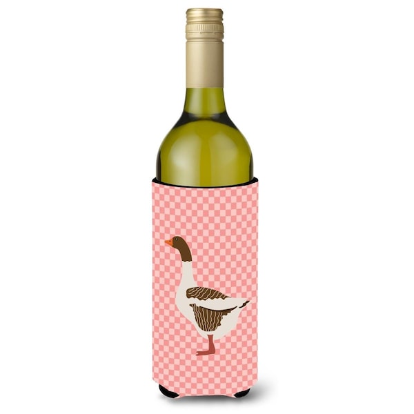 Carolines Treasures Pomeranian Rogener Goose Pink Check Wine Bottle Beverge Insulator Hugger - BB7903LITERK