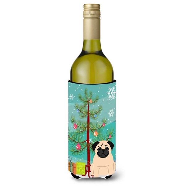 Carolines Treasures Merry Christmas Tree Pug Fawn Wine Bottle Beverge Insulator Hugger - BB4133LITERK