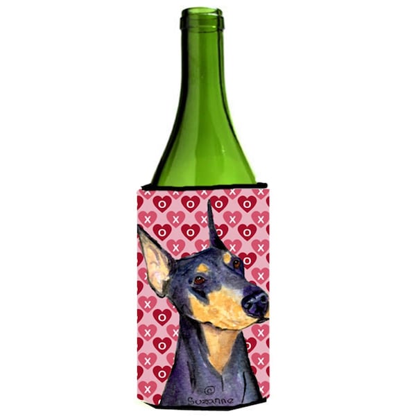 Carolines Treasures Doberman Hearts Love And Valentines Day Portrait Wine bottle sleeve Hugger - 24 oz. - SS4495LITERK
